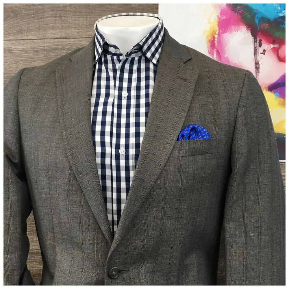 John Varvatos Mens Blazer Sport Coat Two Button‎ Casual Jacket 40L Linen Wool
